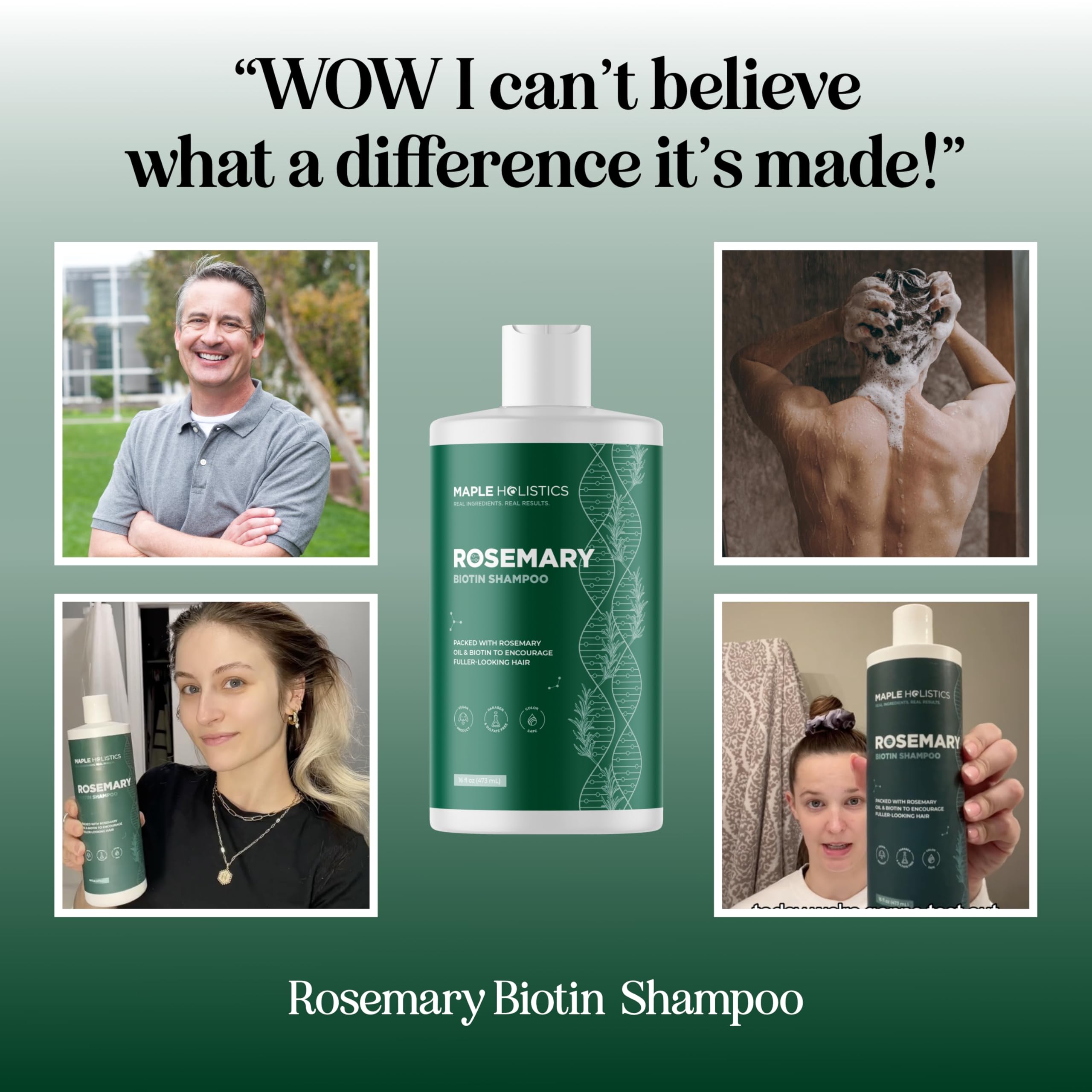 Rosemary and Biotin Shampoo for Thinning Hair - Vegan Volumizing Shampoo for Fine Hair with B Vitamins Argan Oil & Tea Tree Essential Oil - Paraben Silicone and Sulfate Free Vegan Formula (8 Fl Oz)