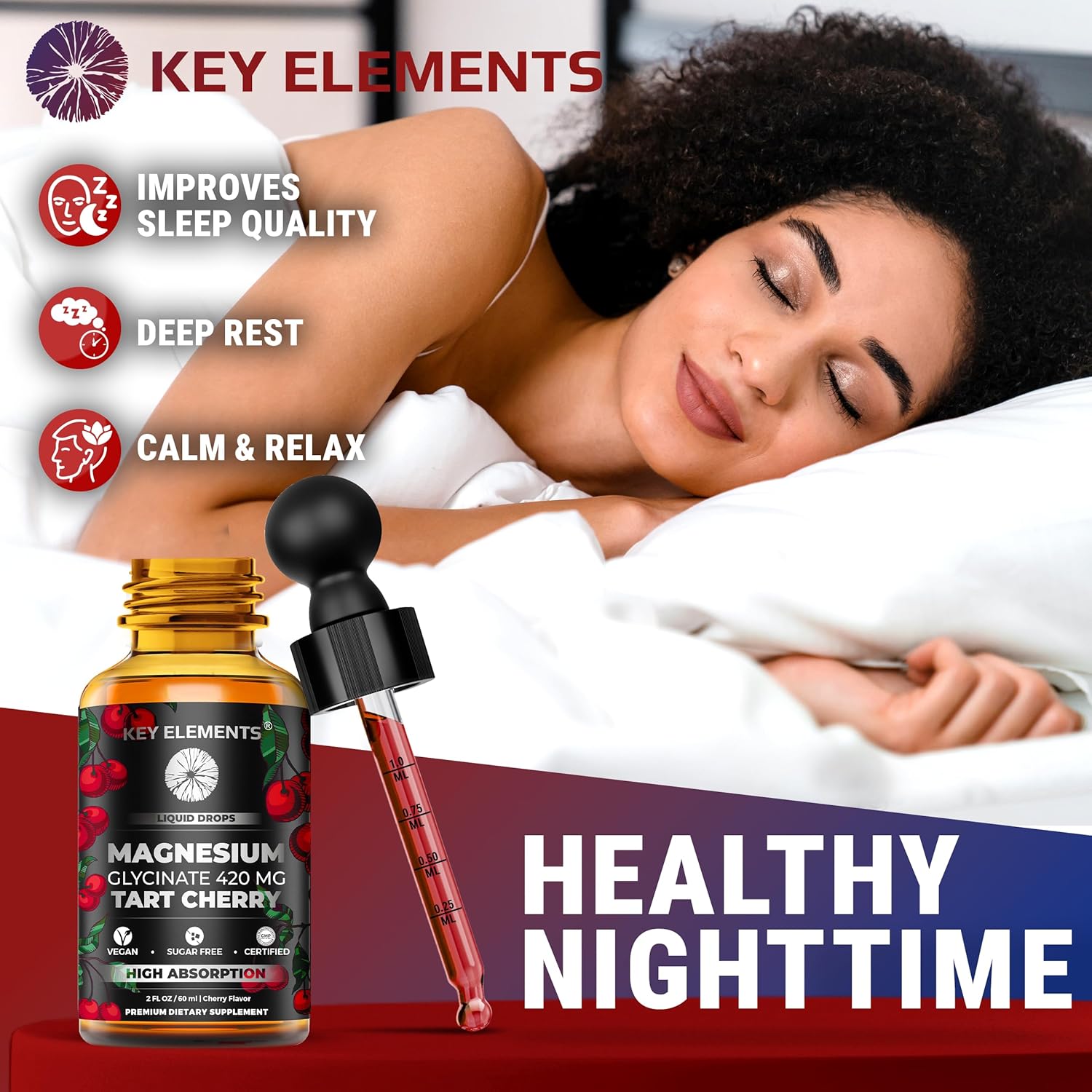 Liquid Magnesium Glycinate 420 Mg with Natural Tart Cherry Extract | Magnesium Glycinate Drops Supplement for Sleep, Mood & Mobility Support | Tart Cherry Extract