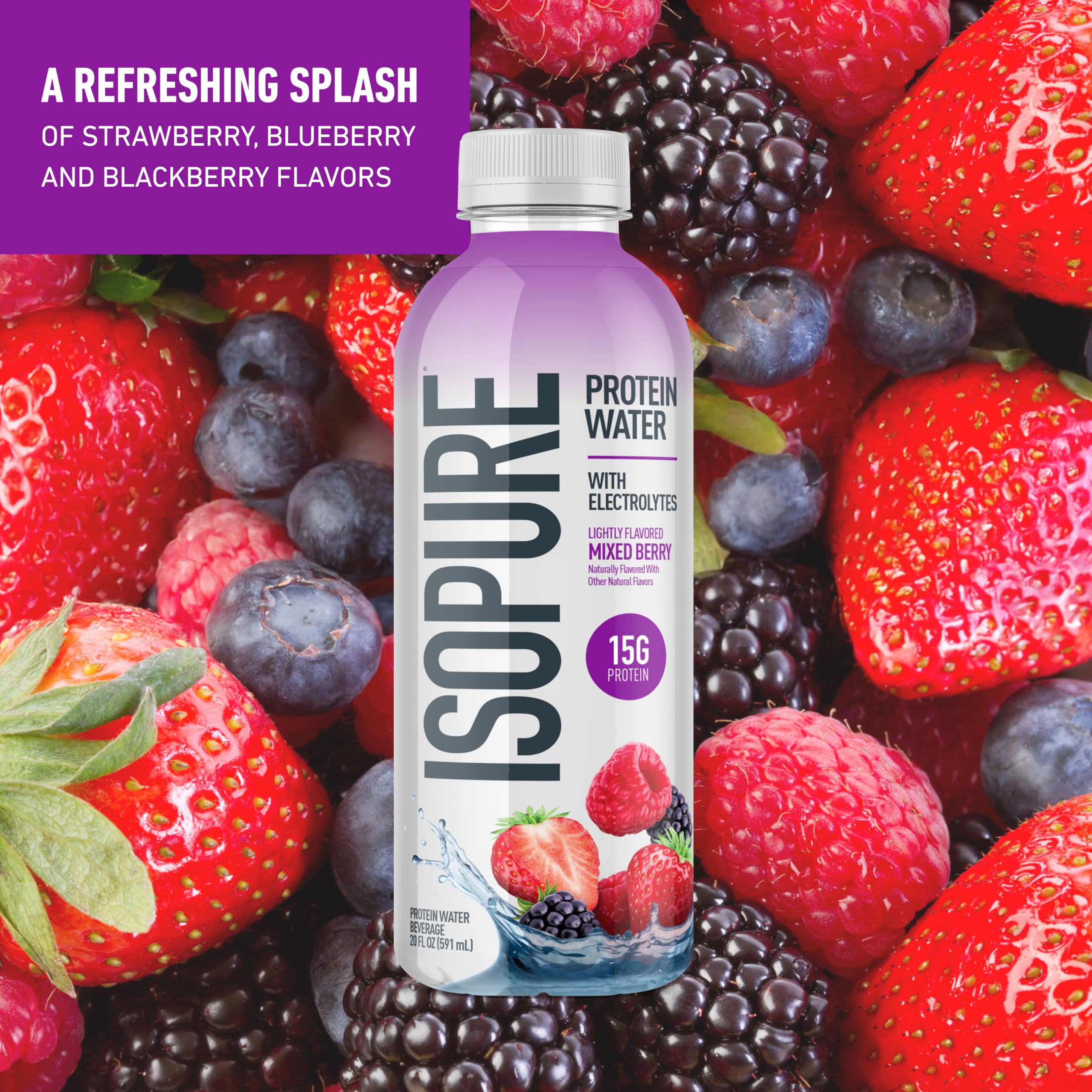 Isopure Clear Whey Isolate Protein Powder, Lactose Free, Gluten Free, Naturally Flavored, Mixed Berry, 20g Protein Per Serving, 14.1 Oz, 16 Servings (Packaging May Vary)