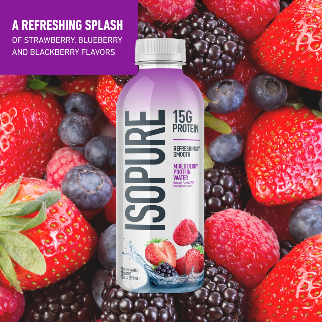 Isopure Clear Whey Isolate Protein Powder, Lactose Free, Gluten Free, Naturally Flavored, Mixed Berry, 20g Protein Per Serving, 14.1 Oz, 16 Servings (Packaging May Vary)