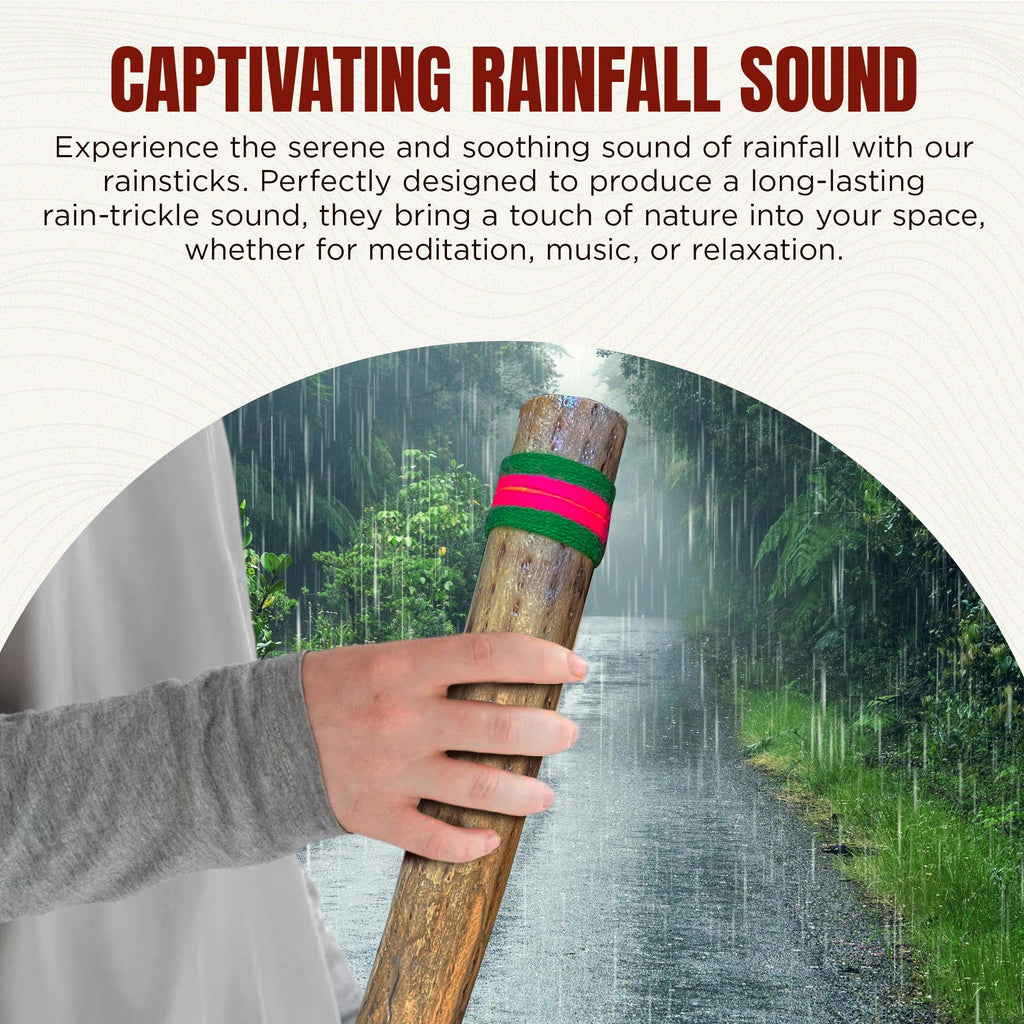 Africa Heartwood Project 20" Cactus Rainstick from Chile - Authentic Handcrafted Rain Stick Musical Instrument with Colored Yarn Wrap and Durable Sealant (Random Color)